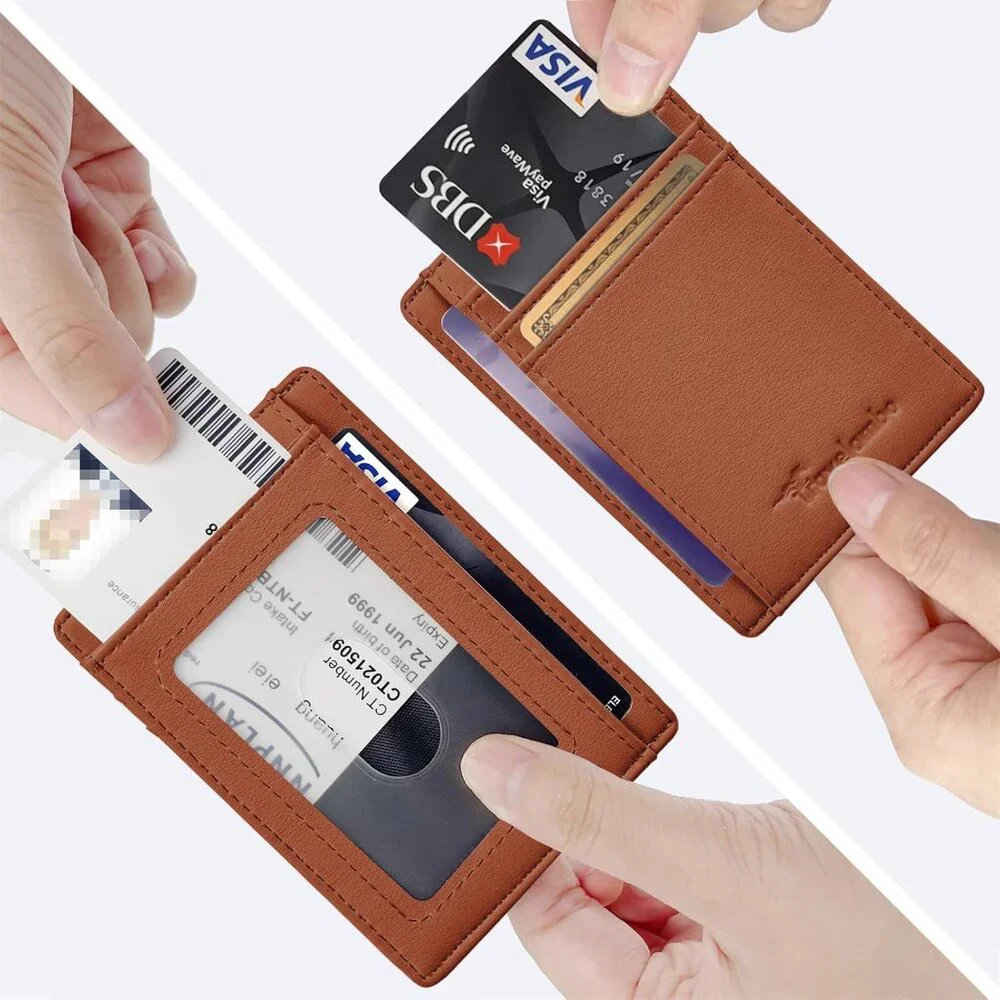 Mens Black Front Pocket Minimalist Leather Slim Wallet RFID Blocking Medium Size